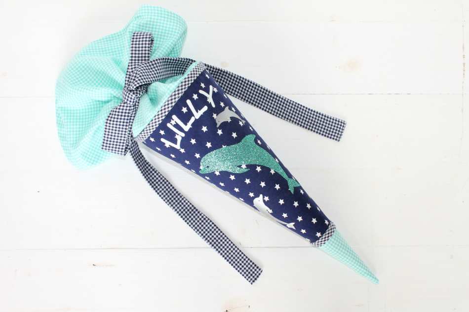 Geschwisterschultüte 35 cm mit glitzer Delfin | blau türkis
